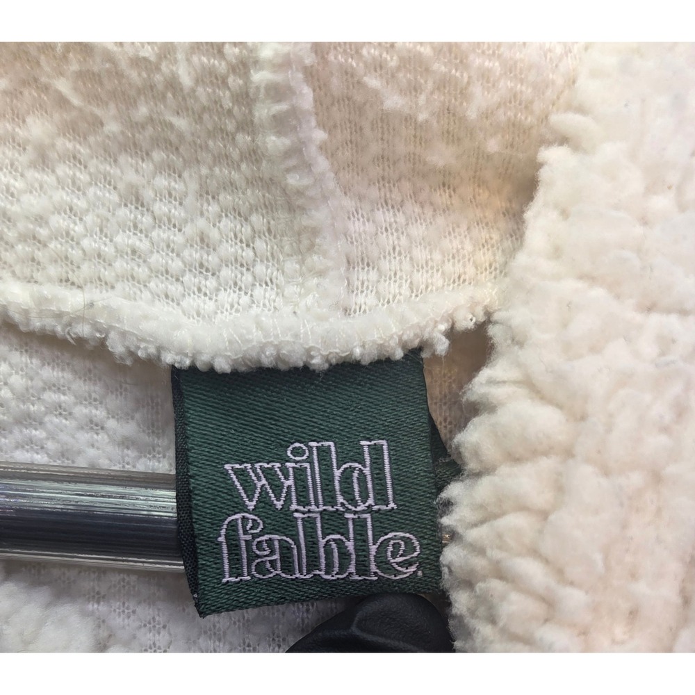 Wild Fable Cream Sherpa Cropped Hoodie XS Faux Fur Drawstring Sweatshirt White - Picture 7 of 11